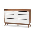 Baxton Studio Brighton Mid-Century White and Walnut Wood 6-Drawer Storage Dresser 137-7496